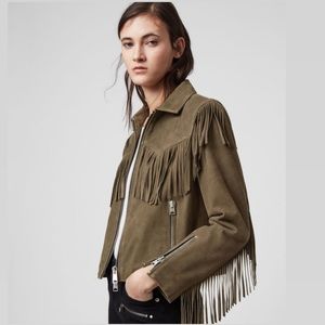 GIA Monae fringe olive green vegan jacket
